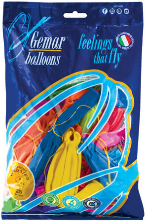 Шары воздушные 16" (41 см), комплект 25 шт., панч-болл (шар-игрушка с резинкой), 12 пастельных цветов, пакет, 1104-0000