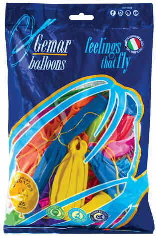 Шары воздушные 16" (41 см), комплект 25 шт., панч-болл (шар-игрушка с резинкой), 12 пастельных цветов, пакет, 1104-0000