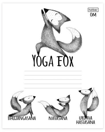 Тетрадь 24 л., HATBER, клетка, обложка картон, "Animals Yoga" (5 видов), 24Т5В1