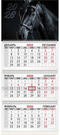 Календарь квартальный на 2026 г., 3 блока, 3 гребня, бегунок, мелованная бумага, BRAUBERG, &quot;Символ года&quot;, 116790