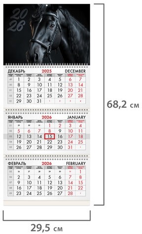 Календарь квартальный на 2026 г., 3 блока, 3 гребня, бегунок, мелованная бумага, BRAUBERG, "Символ года", 116790