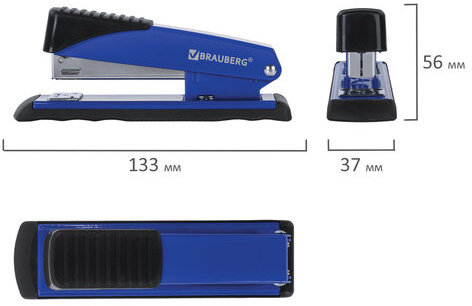Степлер №24/6, 26/6 металлический BRAUBERG "Office", до 30 листов, синий, 228612
