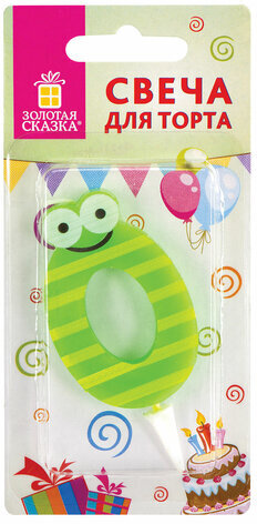 Свеча-цифра для торта "0" "С глазками", 6 см, ЗОЛОТАЯ СКАЗКА, с держателем, в блистере, 591403