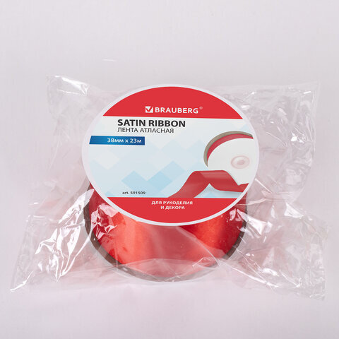 Лента атласная ширина 38 мм, длина 23 м, красная, BRAUBERG, 591509