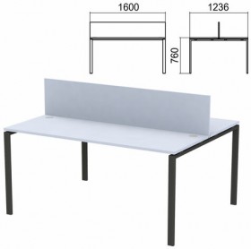 Стол письменный 2-МЕСТНЫЙ на металлокаркасе &quot;Арго&quot;, 1600х1236х760 мм, серый (КОМПЛЕКТ)