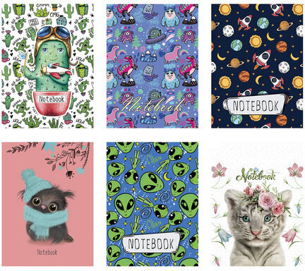 Блокнот МАЛЫЙ ФОРМАТ (75x105 мм), А7, 40 л., гребень, фольга, TWIN лак, клетка, "МИКС 3" (6 видов), 099128