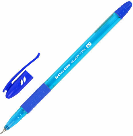 Ручка шариковая масляная с грипом BRAUBERG GLASSY TONE, СИНЯЯ, узел 0,7 мм, линия письма 0,35 мм, 144108