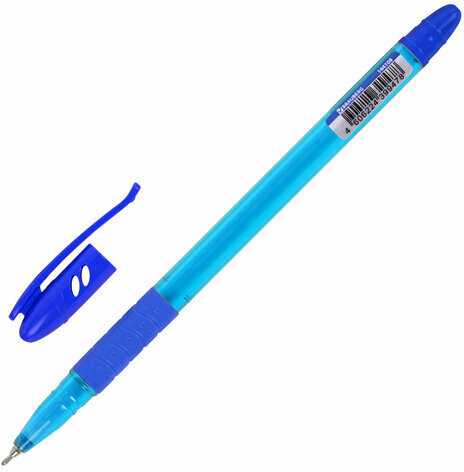Ручка шариковая масляная с грипом BRAUBERG GLASSY TONE, СИНЯЯ, узел 0,7 мм, линия письма 0,35 мм, 144108