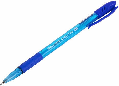 Ручка шариковая масляная с грипом BRAUBERG GLASSY TONE, СИНЯЯ, узел 0,7 мм, линия письма 0,35 мм, 144108