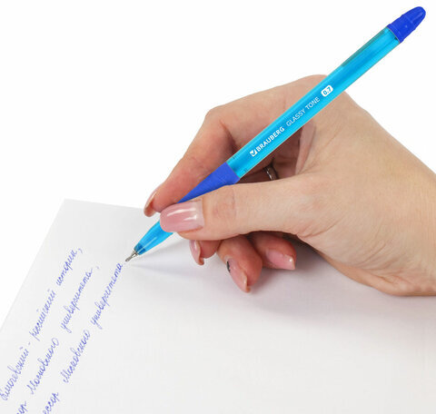 Ручка шариковая масляная с грипом BRAUBERG GLASSY TONE, СИНЯЯ, узел 0,7 мм, линия письма 0,35 мм, 144108