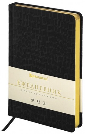Ежедневник недатированный А5 138х213 мм BRAUBERG "Comodo" под кожу, 160 л., черный, 124974