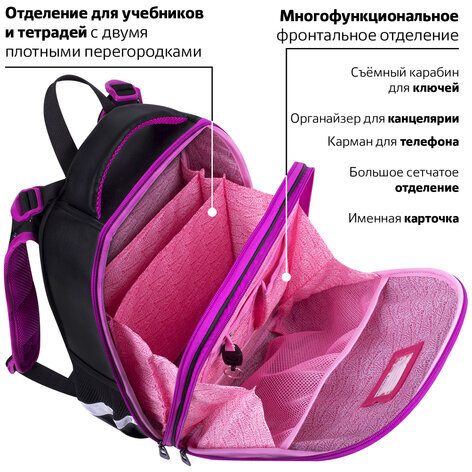 Ранец BRAUBERG SHINY, 2 отделения, с брелоком, "Magic cat", 38х28х14 см, 271381