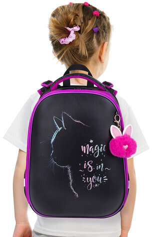 Ранец BRAUBERG SHINY, 2 отделения, с брелоком, "Magic cat", 38х28х14 см, 271381