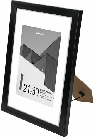 Рамка 21х30 см с паспарту 15х21 см небьющаяся, багет 20 мм, пластик, BRAUBERG "New Age", черная, 391275