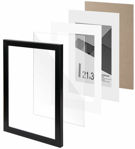 Рамка 21х30 см с паспарту 15х21 см небьющаяся, багет 20 мм, пластик, BRAUBERG "New Age", черная, 391275