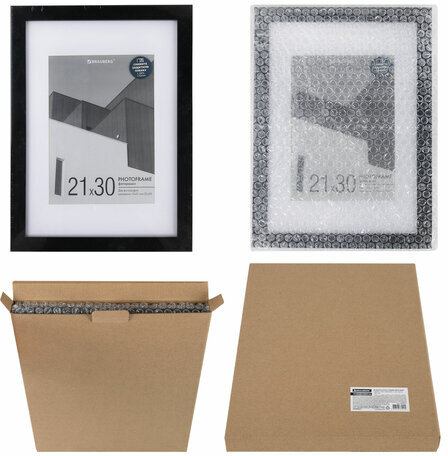 Рамка 21х30 см с паспарту 15х21 см небьющаяся, багет 20 мм, пластик, BRAUBERG "New Age", черная, 391275