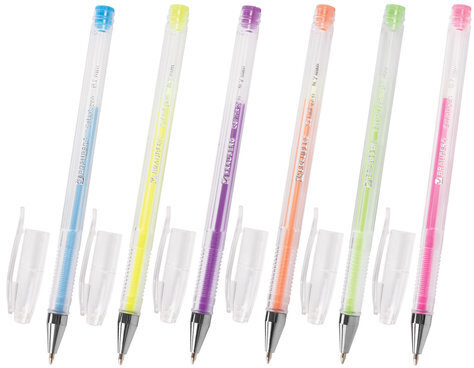 Ручки гелевые BRAUBERG "Jet", НАБОР 6 ЦВЕТОВ, ПАСТЕЛЬНЫЕ, узел 0,7 мм, линия письма 0,5 мм, 141033