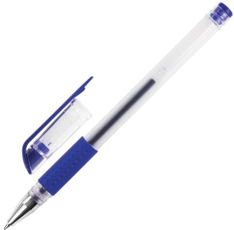 Ручка гелевая с грипом STAFF "EVERYDAY" GP-191, СИНЯЯ, корпус прозрачный, узел 0,5 мм, линия письма 0,35 мм, 141822
