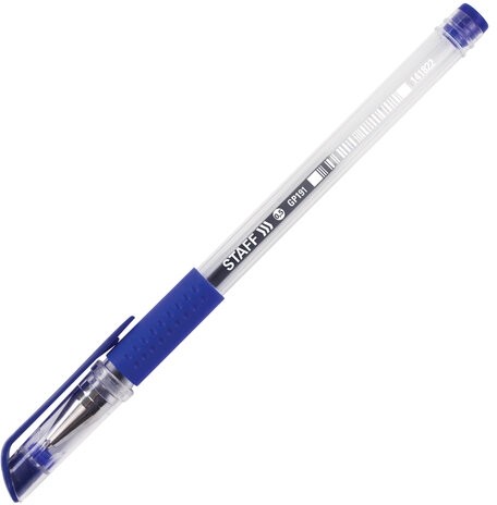 Ручка гелевая с грипом STAFF "EVERYDAY" GP-191, СИНЯЯ, корпус прозрачный, узел 0,5 мм, линия письма 0,35 мм, 141822