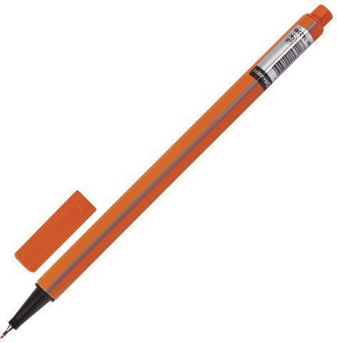 Ручка капиллярная (линер) BRAUBERG "Aero", ОРАНЖЕВАЯ, трехгранная, металлический наконечник, линия письма 0,4 мм, 142249