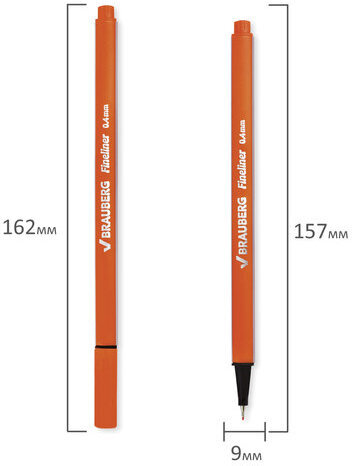 Ручка капиллярная (линер) BRAUBERG "Aero", ОРАНЖЕВАЯ, трехгранная, металлический наконечник, линия письма 0,4 мм, 142249