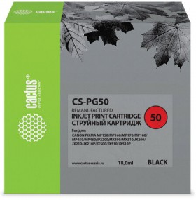 Картридж струйный CACTUS (CS-PG50) для CANON PIXMA MP150/170/450/160/460/JX200/500, черный