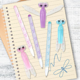 Ручка фигурная шариковая ЮНЛАНДИЯ &quot;Стрекоза&quot;, корпус ассорти, СИНЯЯ, пишущий узел 0,7 мм, 143789