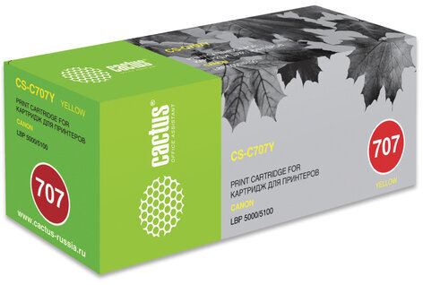 Картридж лазерный CACTUS (CS-C707Y) для CANON LBP-5000/5100, желтый, ресурс 2000 страниц