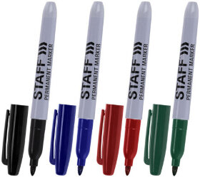 Маркеры перманентные (нестираемые) STAFF &quot;EVERYDAY&quot; PM-233, НАБОР 4 шт., АССОРТИ, 2,5 мм, 151237