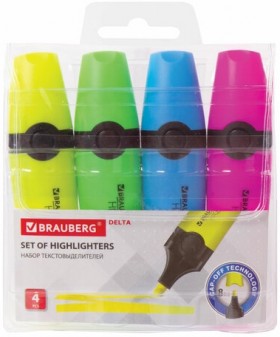Набор текстовыделителей BRAUBERG 4 шт., АССОРТИ, "DELTA", линия 1-5 мм, 151727