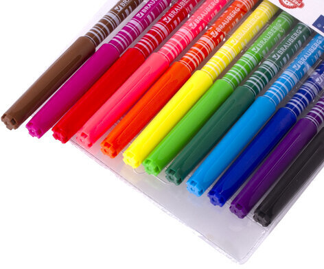 Фломастеры BRAUBERG "PREMIUM", 12 цветов, КОРПУС С ПЕЧАТЬЮ, вентилируемый колпачок, ПВХ-упаковка с европодвесом, 151942