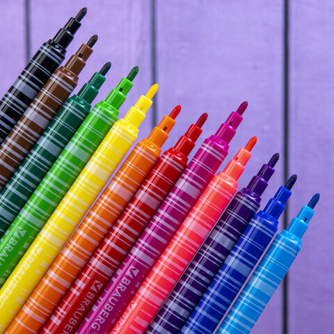 Фломастеры BRAUBERG "PREMIUM", 12 цветов, КОРПУС С ПЕЧАТЬЮ, вентилируемый колпачок, ПВХ-упаковка с европодвесом, 151942