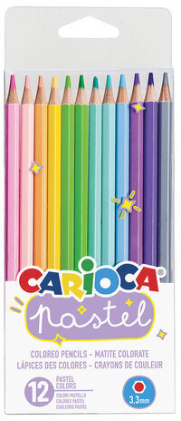 Карандаши цветные пастельные CARIOCA &quot;Pastel&quot;, 12 цветов, шестигранные, заточенные, ПВХ чехол, 43034