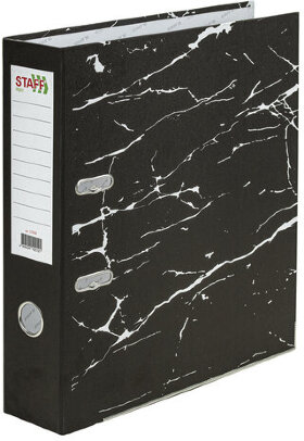 Папка-регистратор STAFF &quot;Profit&quot; с мраморным покрытием, 75 мм, с уголком, черная, СЪЕМНЫЙ МЕХАНИЗМ, 272009