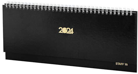 Планинг датированный 2024 300х130 мм, STAFF, гребень, обложка бумвинил, 64 л., черный, 115149