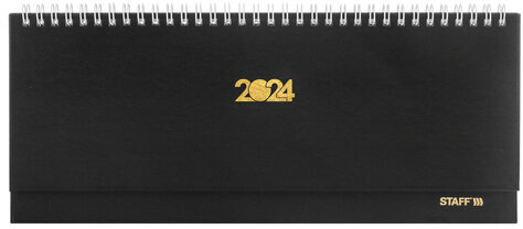 Планинг датированный 2024 300х130 мм, STAFF, гребень, обложка бумвинил, 64 л., черный, 115149