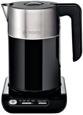 Чайник BOSCH TWK8613P, 1,5 л, 2400 Вт, закрытый нагревательный элемент, нержавеющая сталь, черный