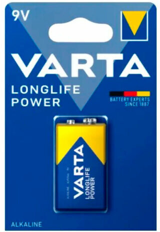 Батарейка алкалиновая 1 шт., VARTA LONGLIFE POWER, Крона 9V (6LR61, 6LF22, 1604A), 4922121411