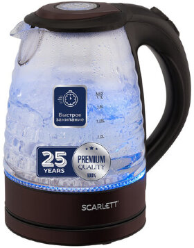 Чайник SCARLETT SC-EK27G97, 1,7 л, 2200 Вт, закрытый нагревательный элемент, стекло, коричневый