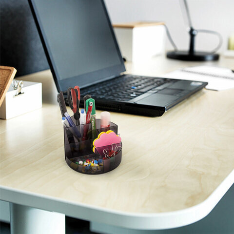 Подставка-органайзер BRAUBERG ROUND, 6 отделений, 130х130х90 мм, тонированная серая, 238101, ОР01