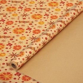 Бумага упаковочная крафт BIG SIZE новогодняя &quot;Апельсин &amp; Корица&quot;, 0,7х10 м, ЗОЛОТАЯ СКАЗКА, 592192