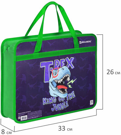 Папка на молнии с ручками BRAUBERG А4, 1 отделение, пластик, 80 мм, "KING REX", 271466