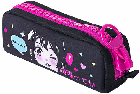 Пенал BRAUBERG с объемной "тракторной" молнией, 1 отделение, ткань, 22х8х6,5 см, "Anime girl", 271566