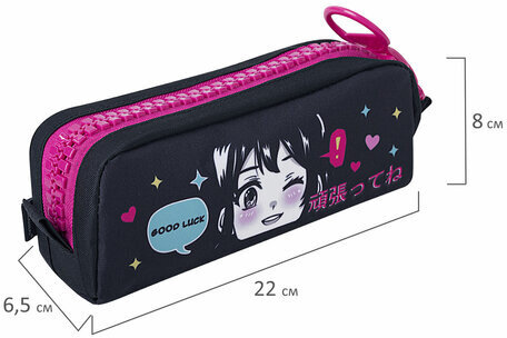 Пенал BRAUBERG с объемной "тракторной" молнией, 1 отделение, ткань, 22х8х6,5 см, "Anime girl", 271566