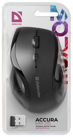 Мышь беспроводная DEFENDER Accura MM-295, 5 кнопок + 1 колесо-кнопка, оптическая, черная, 52295