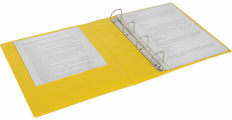 Папка на 4 кольцах с передним прозрачным карманом BRAUBERG, картон/ПВХ, 65 мм, желтая, до 400 листов, 223533