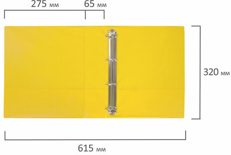 Папка на 4 кольцах с передним прозрачным карманом BRAUBERG, картон/ПВХ, 65 мм, желтая, до 400 листов, 223533