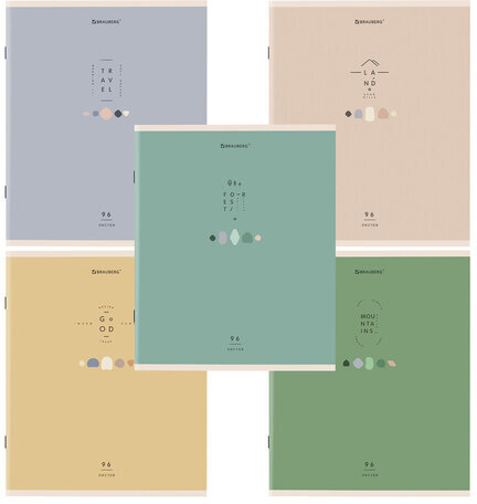 Тетрадь А5 96 л. BRAUBERG скоба, линия, обложка картон, "Natural" (микс в спайке), 404440