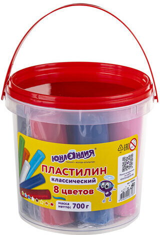 Пластилин в ведерке ЮНЛАНДИЯ, 8 цветов, 700 г, ВЫСШЕЕ КАЧЕСТВО, 105862