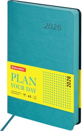Ежедневник датированный 2026 А5 138x213 мм, BRAUBERG "Stylish", под кожу, гибкий, бирюзовый, 117098